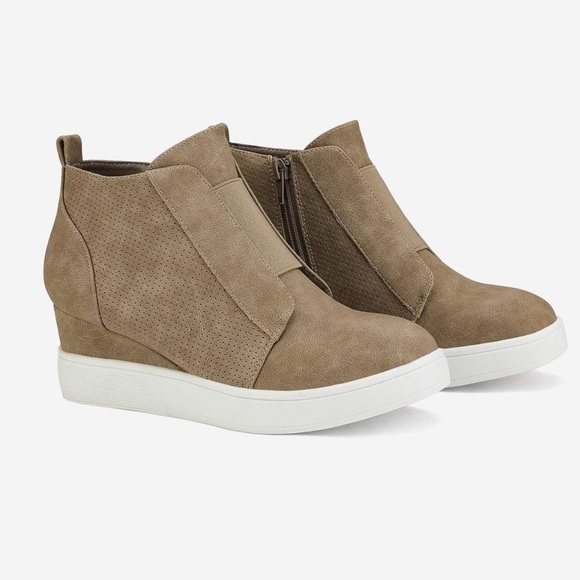 Athlefit Women’s Platform Wedge Sneakers Ankle Booties in Tan/Taupe (Size 7.5) - Picture 2 of 8